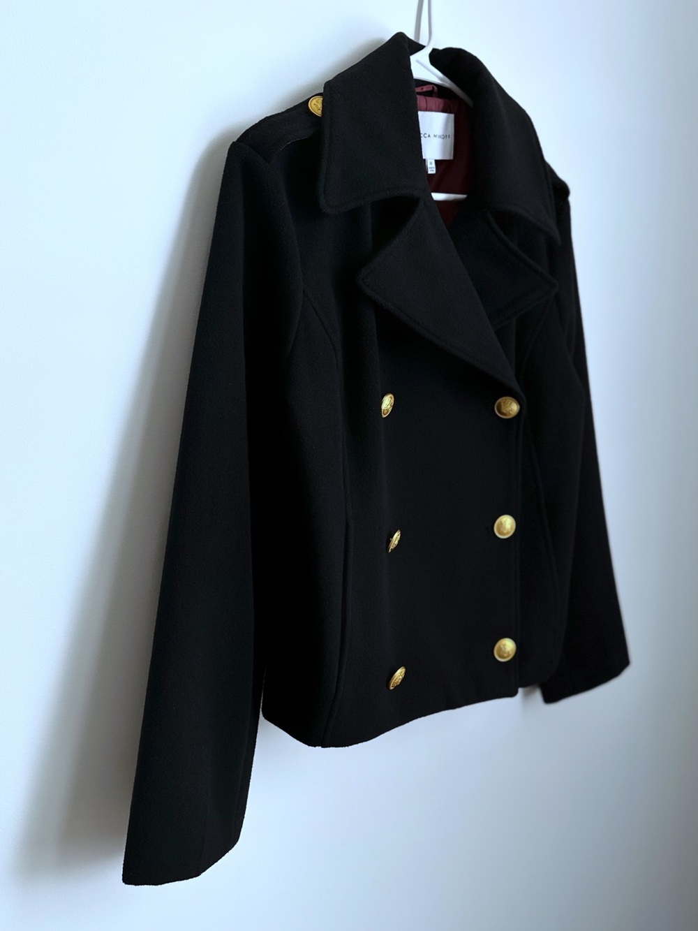 Rebecca Minkoff Women’s Double-Breasted Peacoat Jacket/Gold Buttons/Black/Size M - Picture 4 of 9